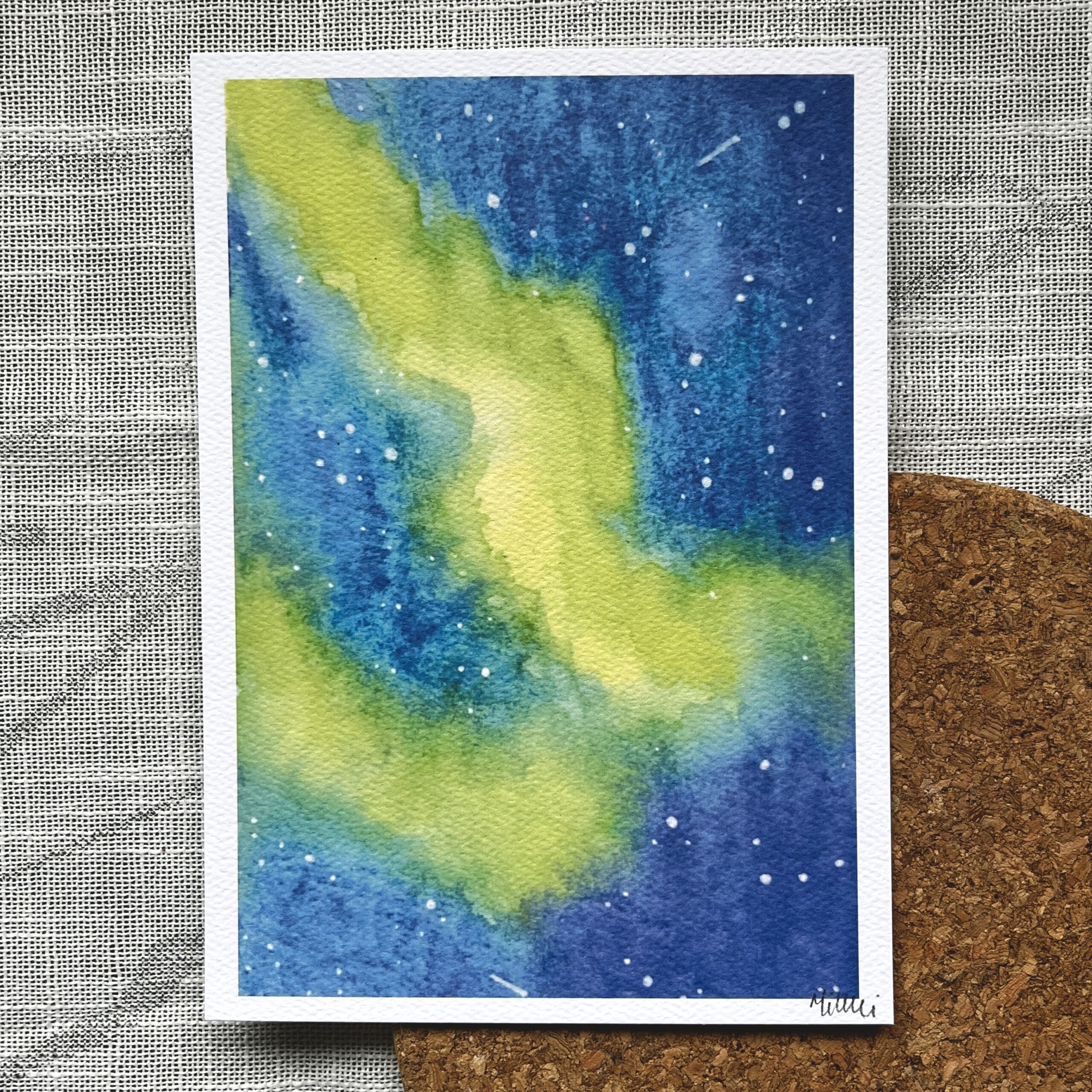 A print of Nikki's "Aurora Borealis 1" painting, printed on textured paper.